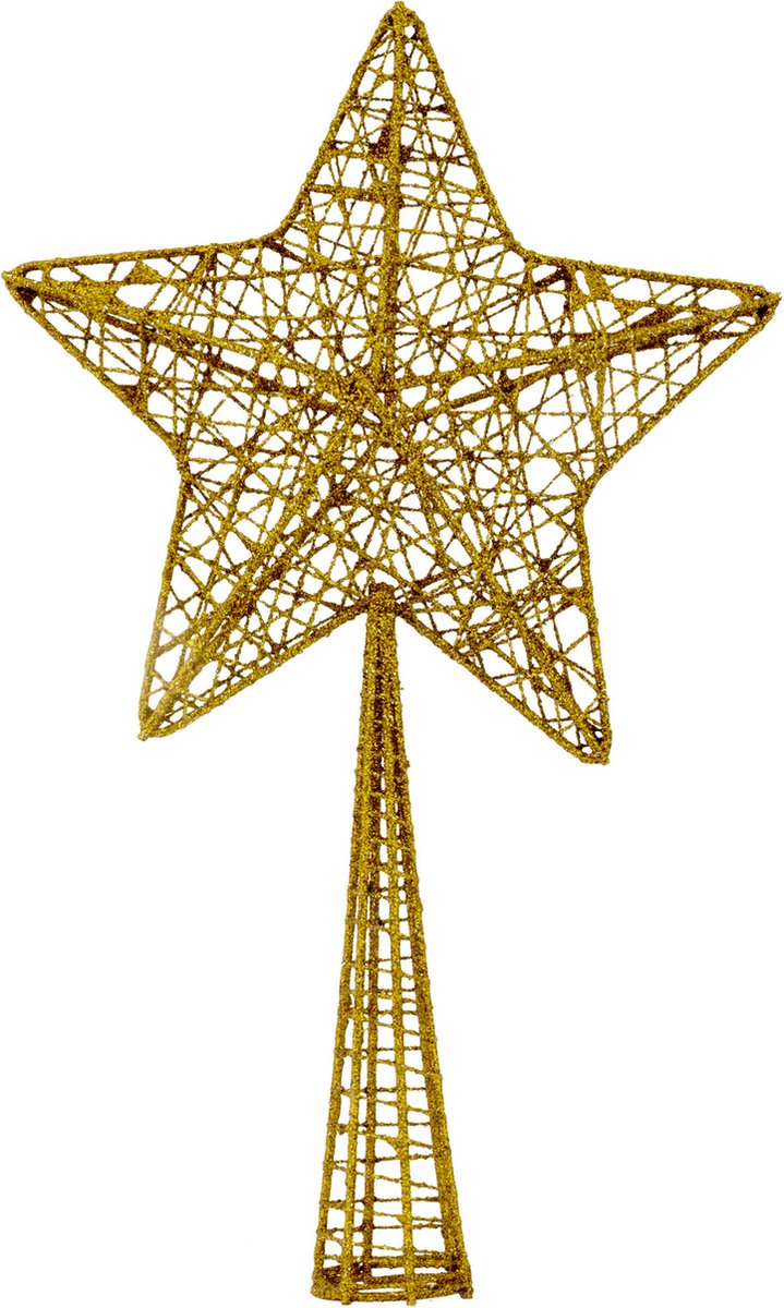 Kerstboompiek kunststof ster glitter - 12x4x28cm - goud