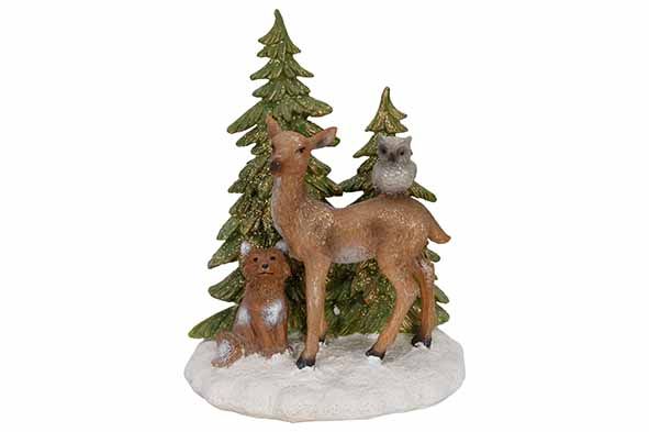 Kerstdeco polyresin xmas trees animals 14x10x18.5cm - multi