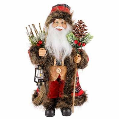 Kerstfiguur santa checkers 20x13x31cm - rood/groen