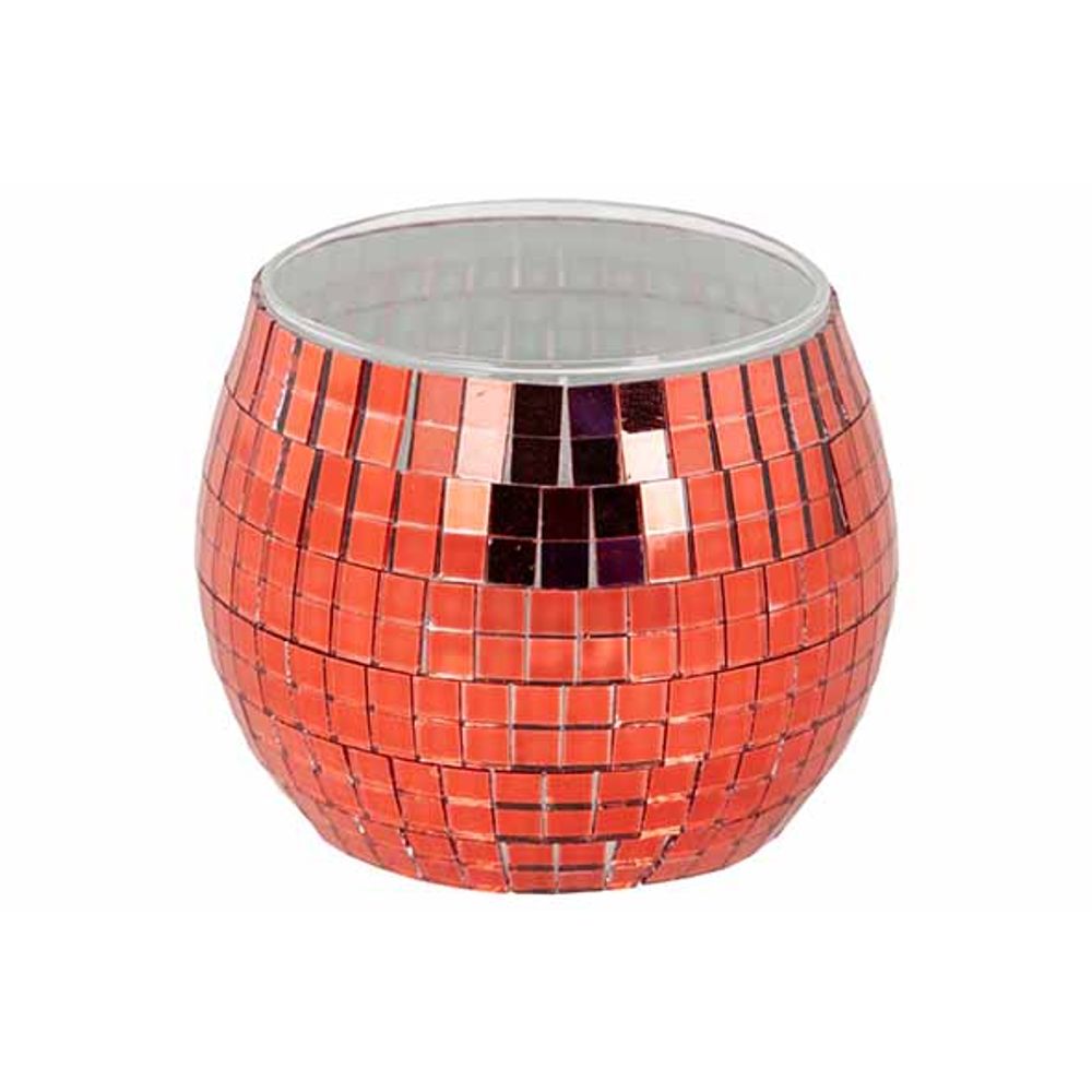 Kerst theelichthouder glas disco 8x7cm - rood