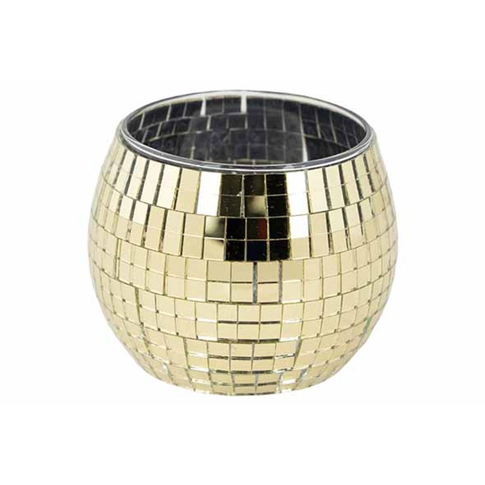Kerst theelichthouder glas disco 8x7cm - goud