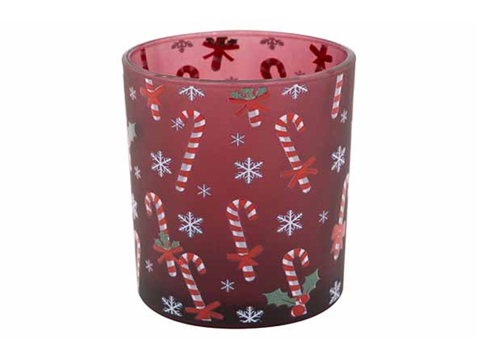 Kerst theelichthouder glas candy cane 7x8cm - bordeaux