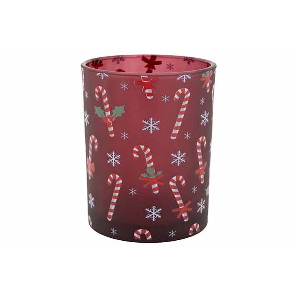 Kerst theelichthouder glas candy cane 10x13cm - bordeaux