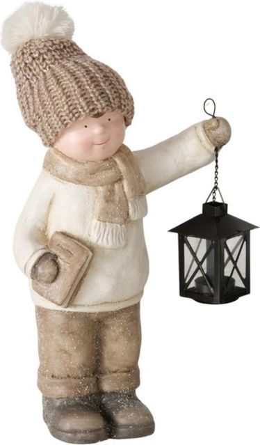 Kerstdeco Charlie jongen met lantaarn 40cm - beige