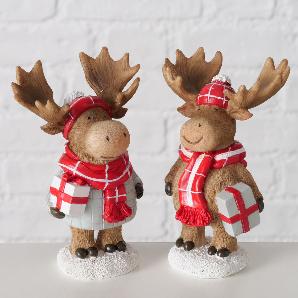 Kerstfiguur eland Matti 12.5cm - bruin/rood - ass. (prijs per stuk)