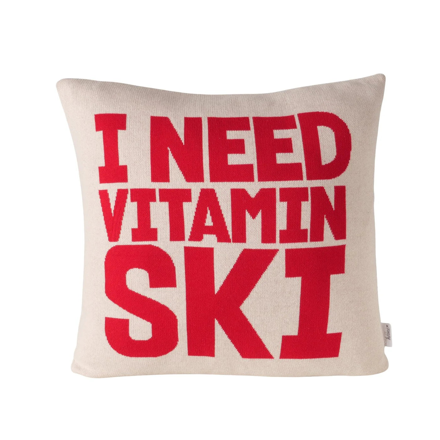 Kerst kussen Skiing text - rood/wit