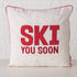 Kerst kussen Skiing text - rood/wit