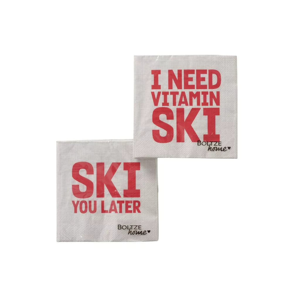 Kerst servetten Skiing Tekst - rood/wit - ass. (prijs per stuk)