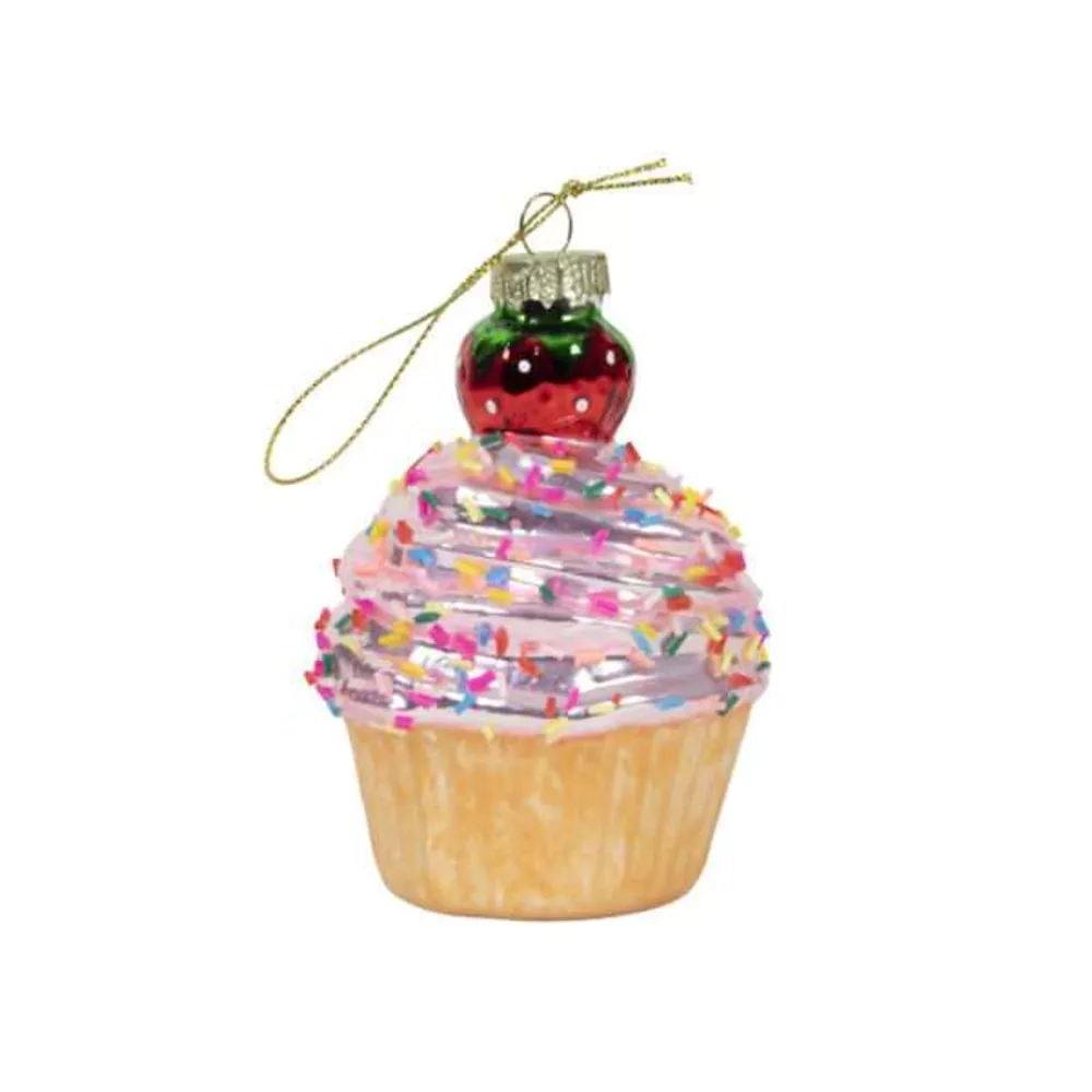 Glazen kerstbal figuur cupcake 9,5cm