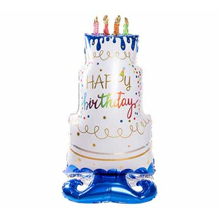 Ballon folie birthday cake - 76x150cm - wit/ blauw