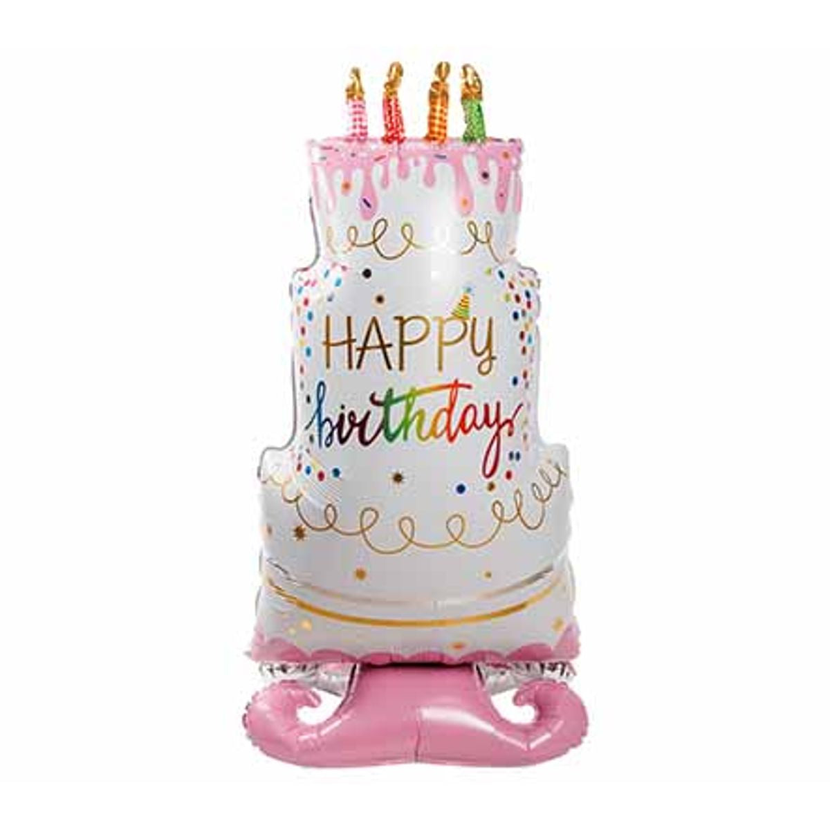Ballon folie birthday cake - 76x150cm - wit/ roze