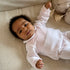 LIVING NATURE Babypakje Bo velours roze  details in streepjes roze wit - 0m