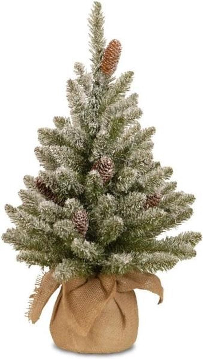 Kerstboom snowy Concolor burlap w/ cones - 61cm