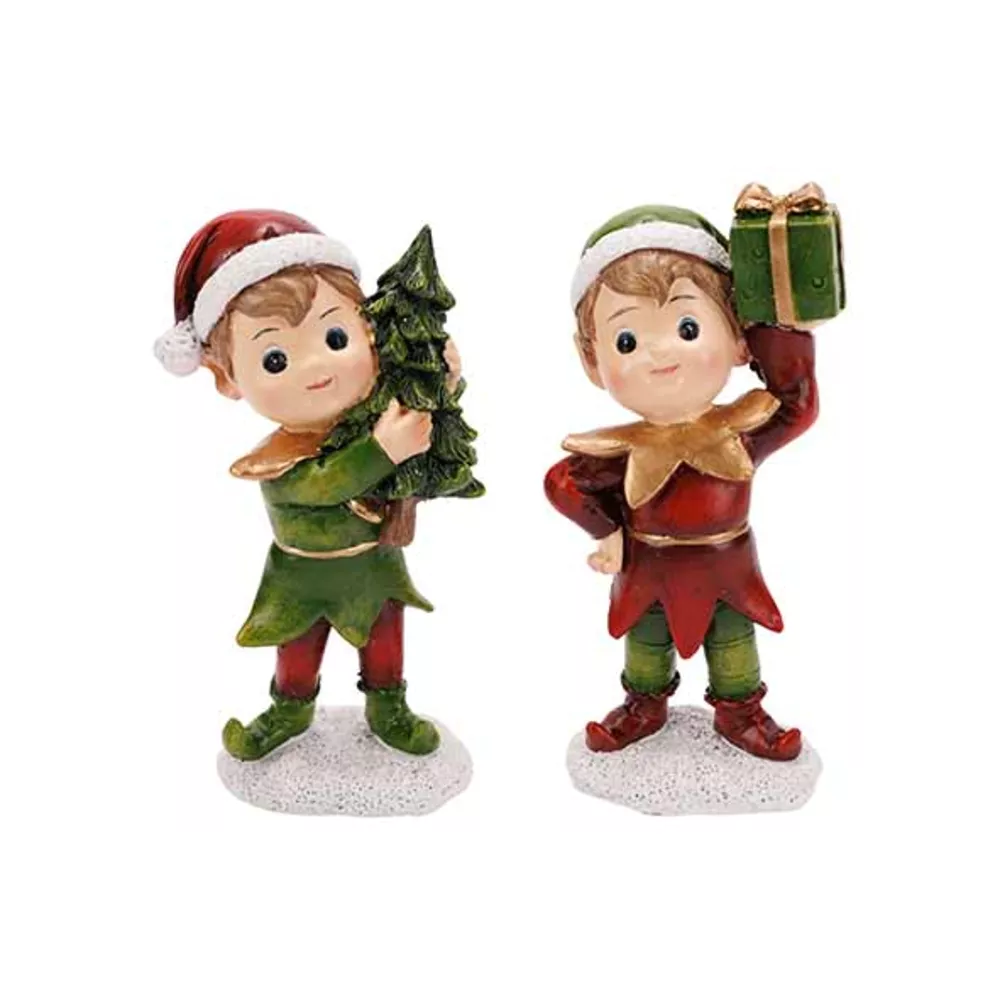 Winterdeco kind elf - 6x13cm - rood/ wit - ass.  (prijs per stuk)