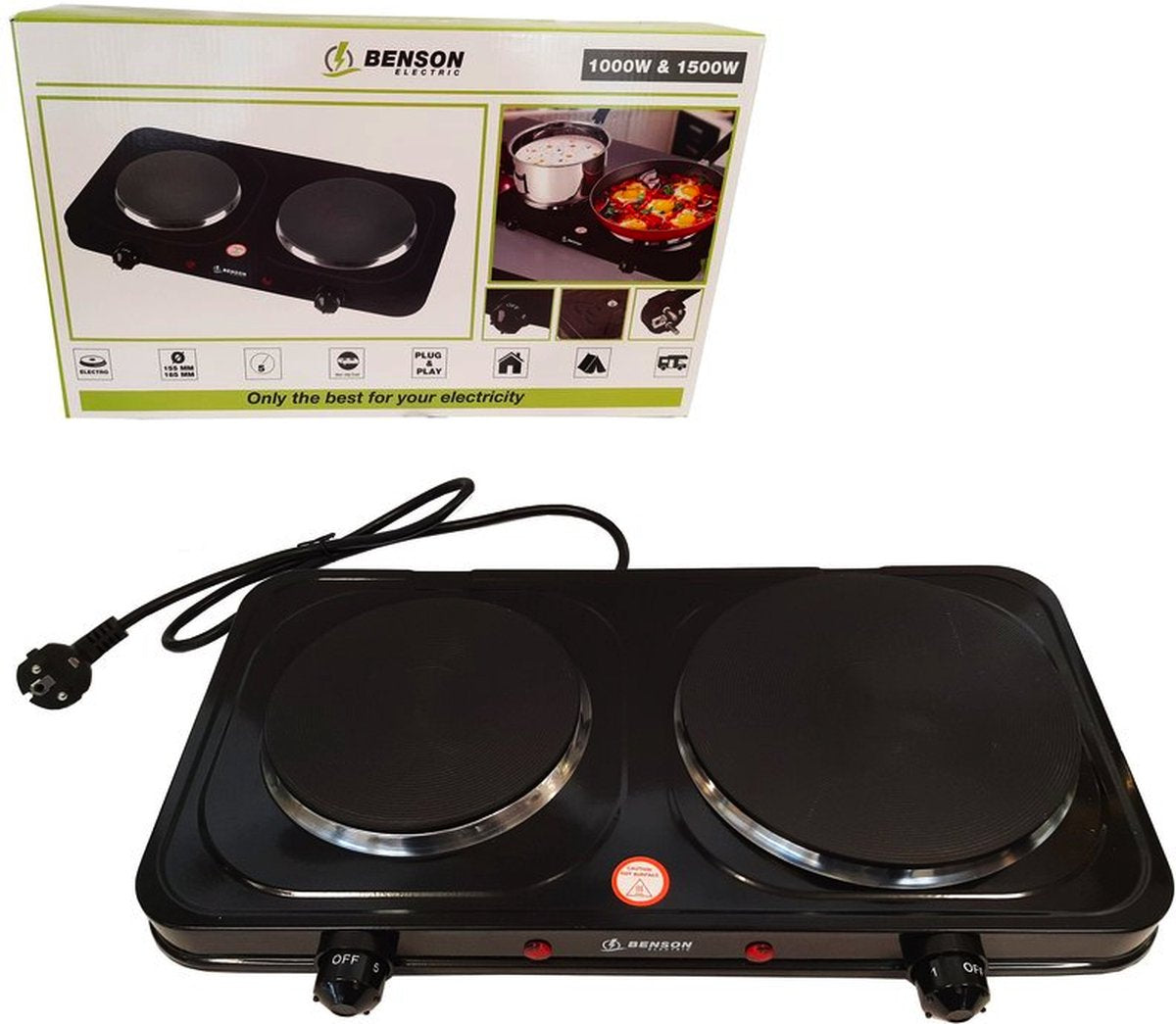 BENSON Kookplaat dubbel zwart 1000/1500W