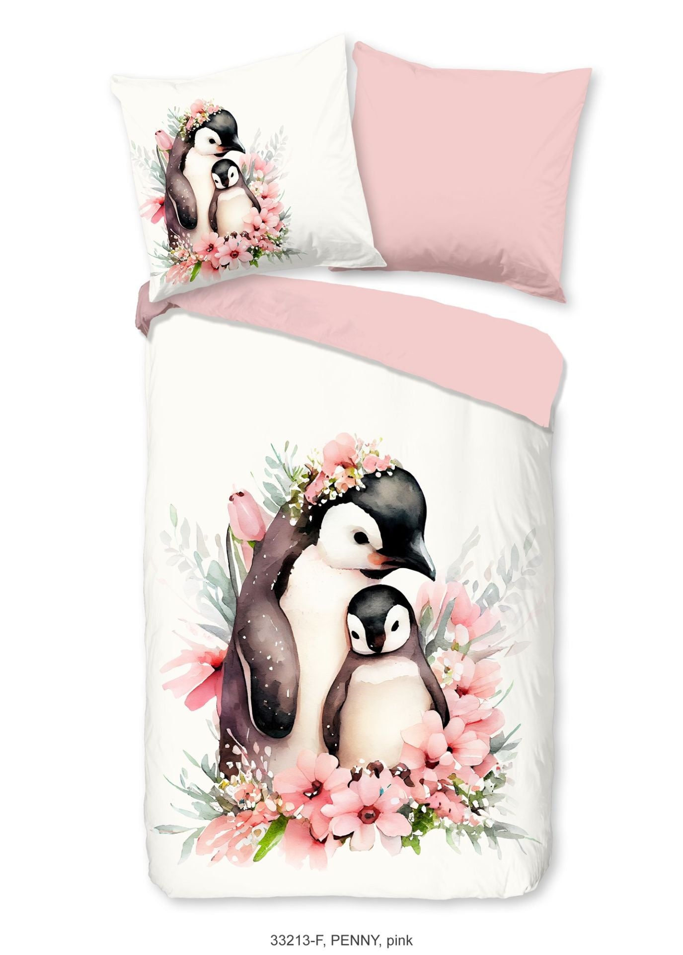 GOODMORNING Dekbedovertrek 140x220cm - pink - pinguin