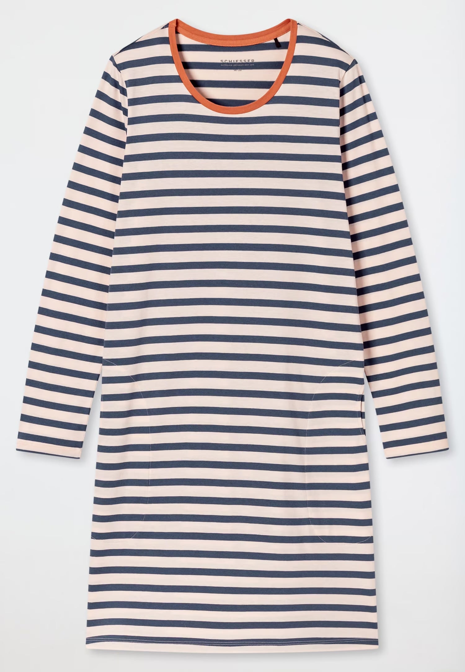 SCHIESSER Dames slaapkleed m/mouwen - streep/champagner - S