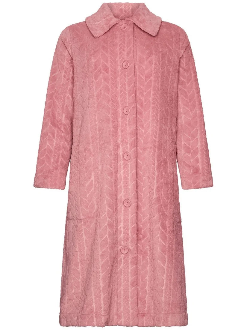 PASTUNETTE Dames morning gown full button (110 cm)- dark pink - XL