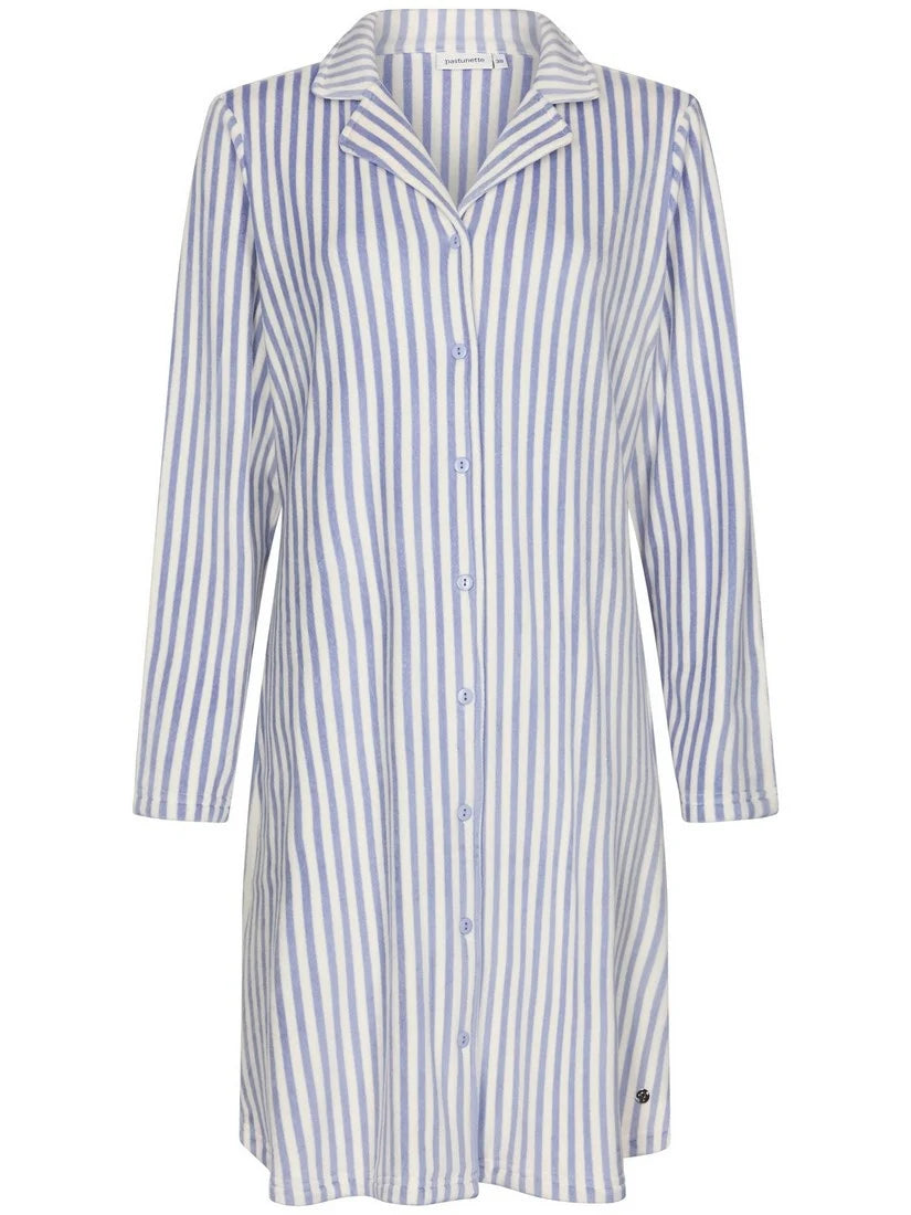 PASTUNETTE Dames nightdress full button striped (95 cm)- blue - 46