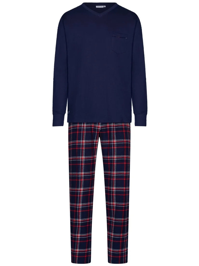 PASTUNETTE Heren pyjama checked trousers - dark blue - M