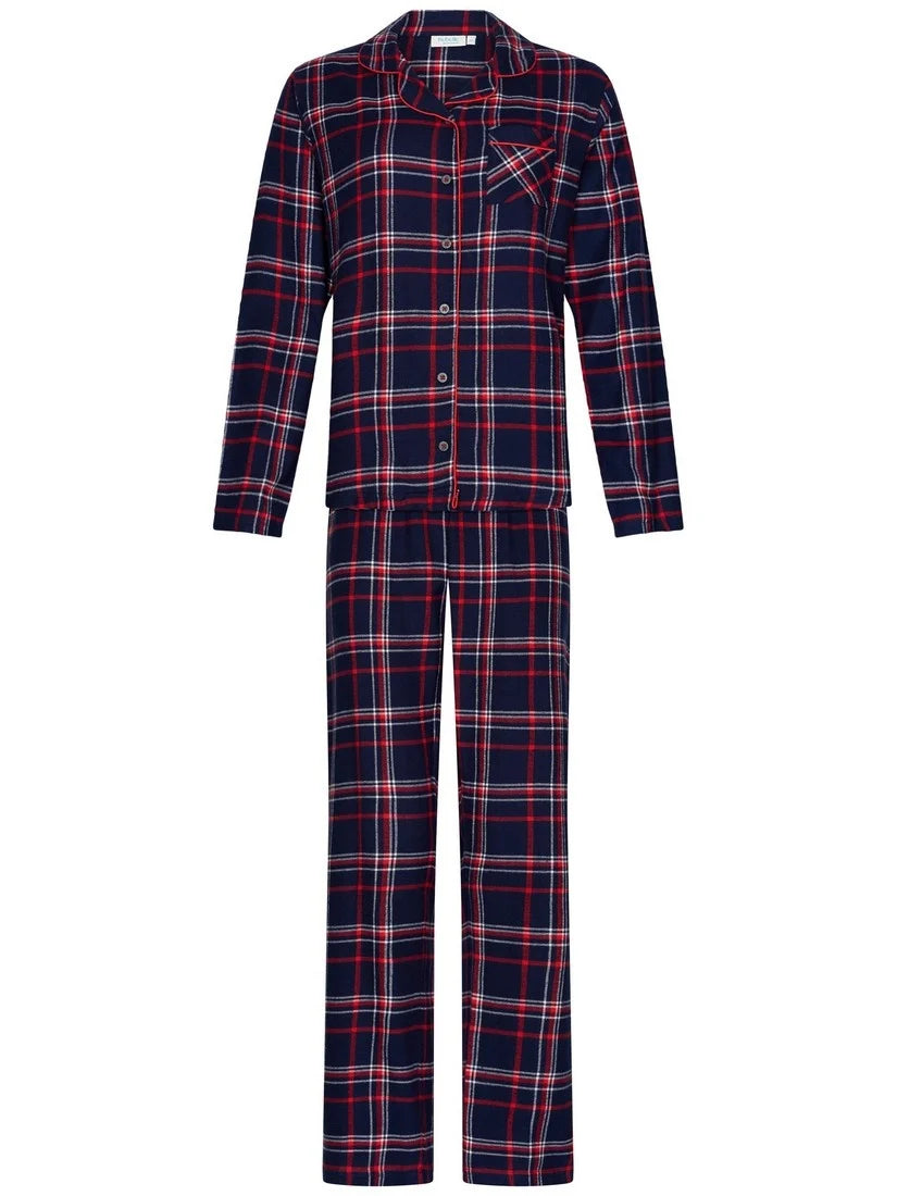 REBELLE Dames pyjama full button check - dark blue - 44