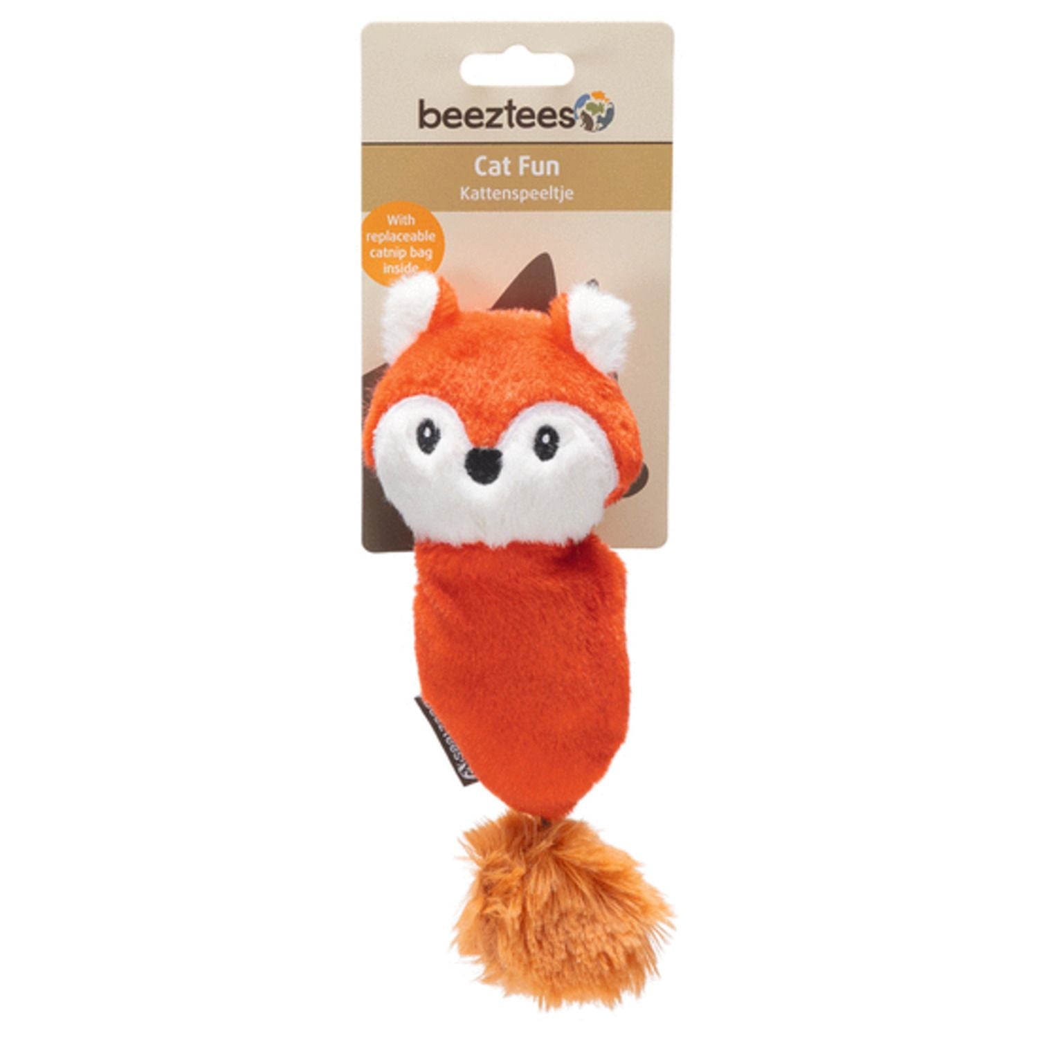 BEEZTEES pluche kattenspeelgoed vos niene brn 24x8,5x3