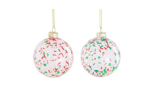MICA Kerstbal glas confetti 8cm - ass. (prijs per stuk)
