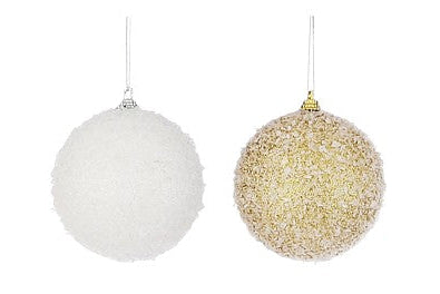 MICA kerstbal glitters 8cm - wit/goud - ass. (prijs per stuk)