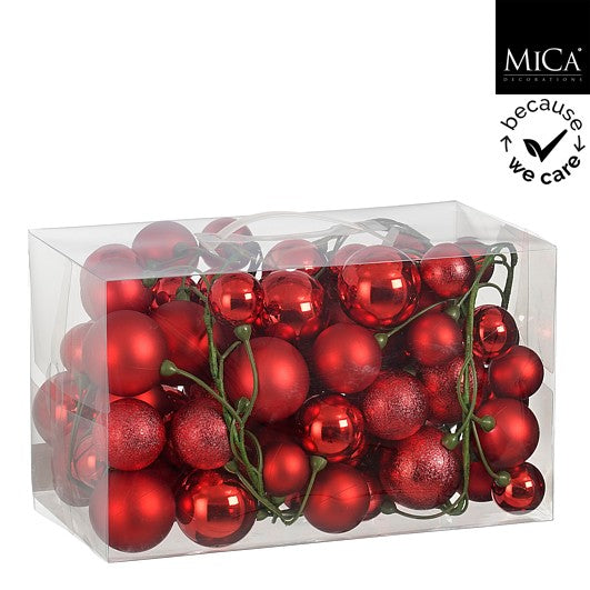 MICA kerstslinger kerstballen 180cm - rood