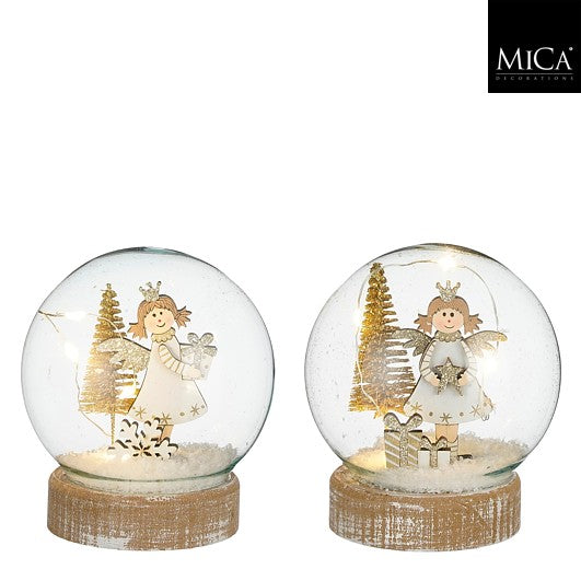 MICA Kerst sneeuwbol engel 10x11cm - champagne - ass. (prijs per stuk)