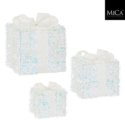 MICA kerstdeco giftbox glitters S 15x18cm - parelmoer 1179887