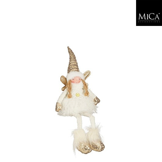 MICA Kerstdeco engel zittend - wit/goud