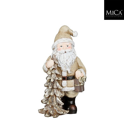 MICA kerstdeco kerstman - 9.5x8,5x17cm - beige