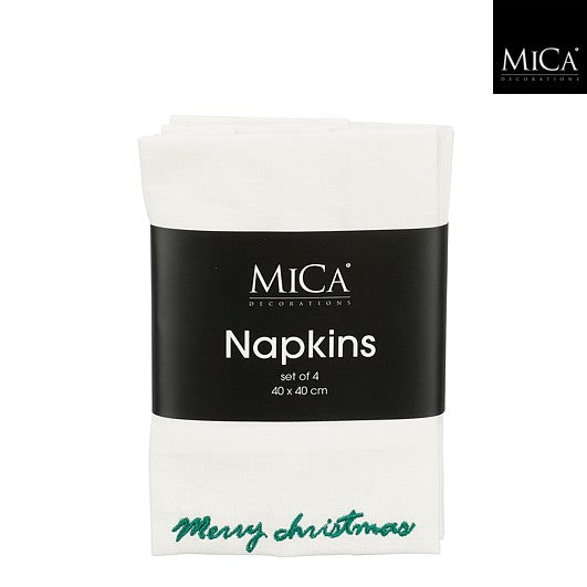 MICA servetten merry christmas 4st. 40x40cm - off white/groen