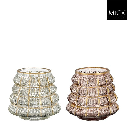 MICA kerstdeco theelichthouder glas kerstboom S - ass. (prijs per stuk)