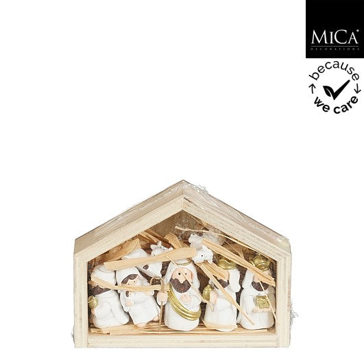 MICA kerststal hout 14x11cm - wit
