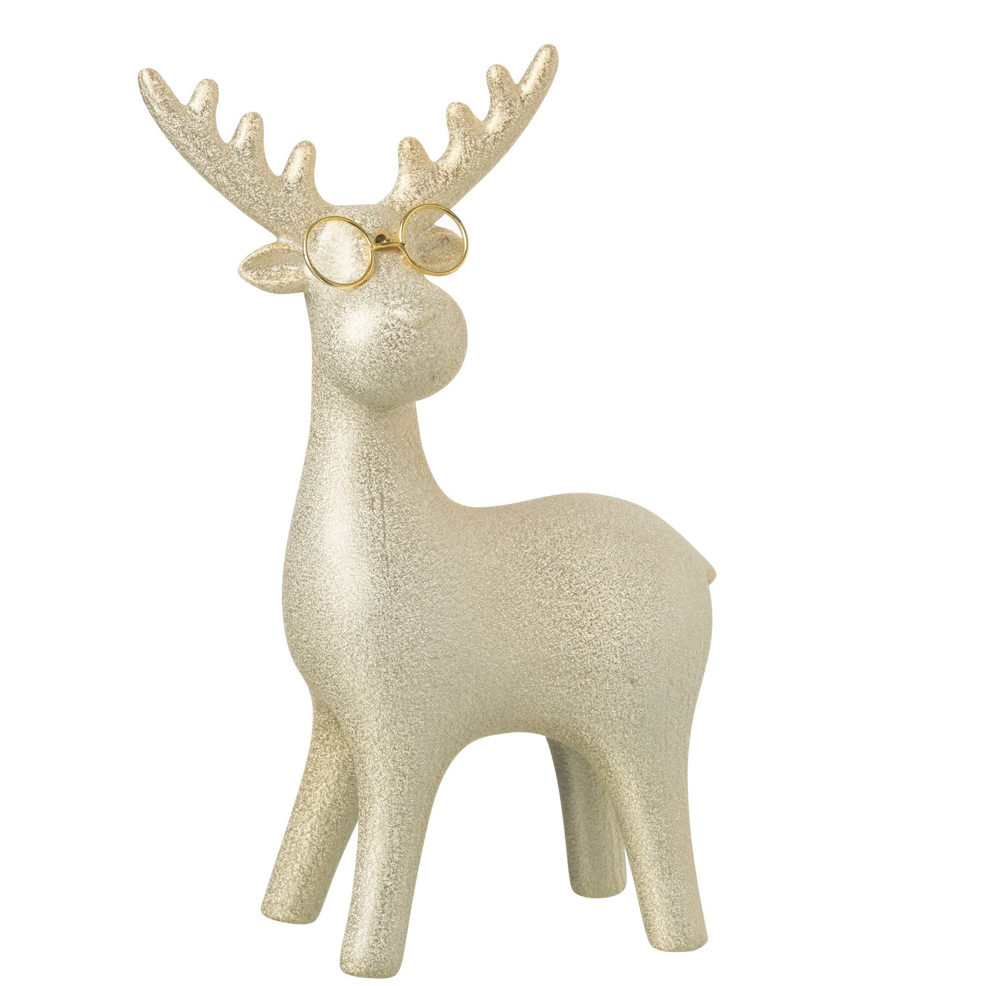 JLINE Rendier staand met bril - L 17x8x25,5cm - wit/ goud