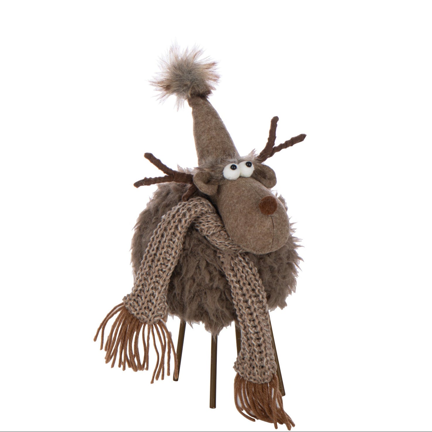 JLINE Rendier met hoed en sjaal - S 21x20x36cm - bruin