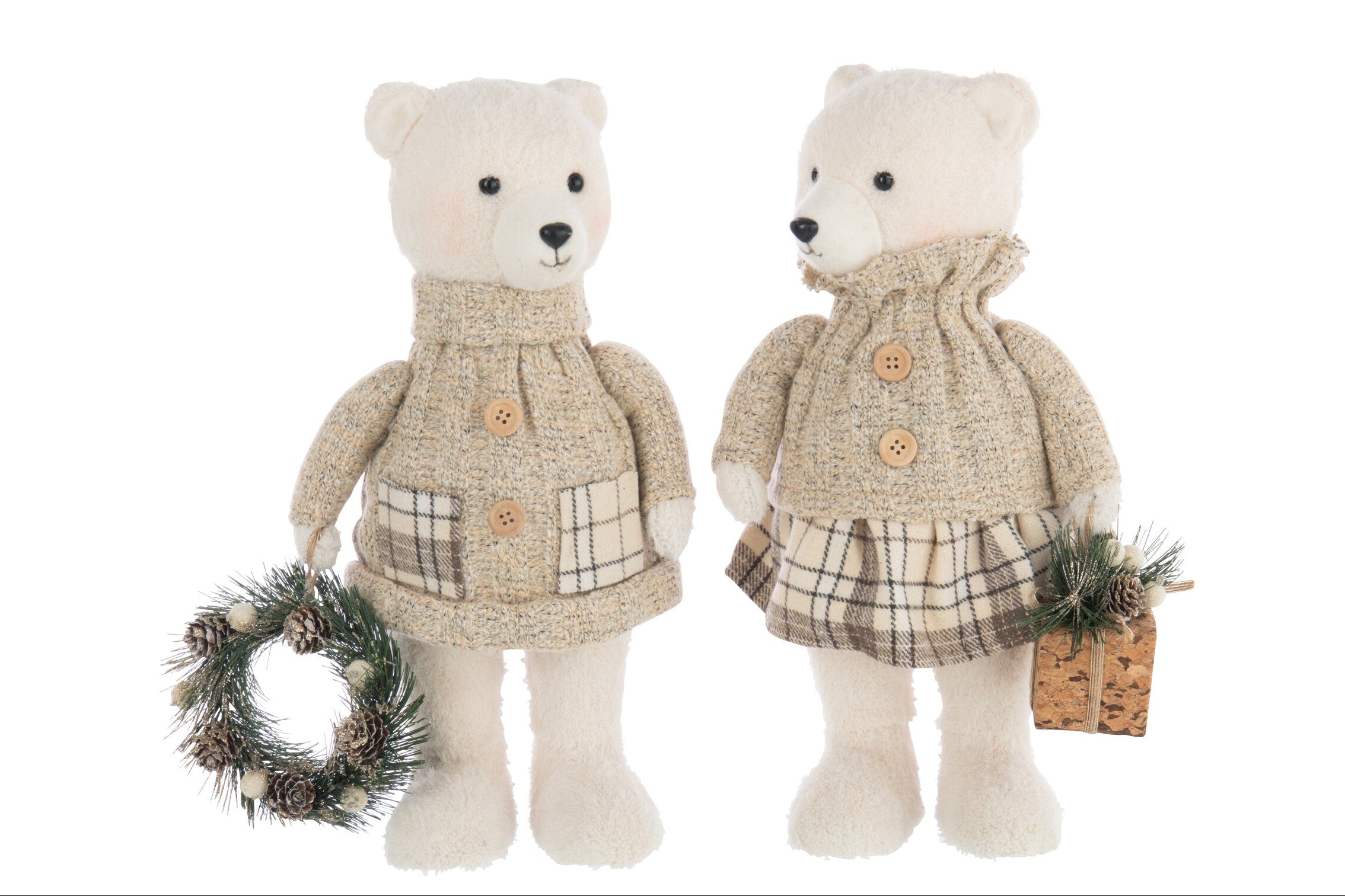 JLINE Decofiguur beer jongen/ meisje - 19x14x37cm - ecru/ beige ass.  (prijs per stuk)