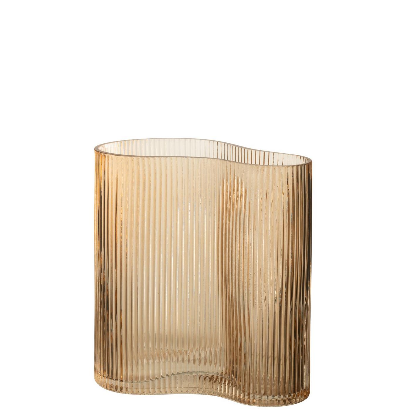 JLINE Vaas glas gestreept - 11,8x18,5x20cm - caramel