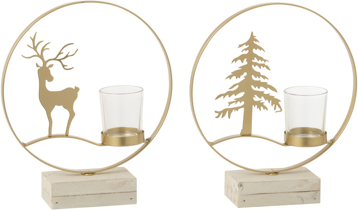 JLINE Theelichthouder - 20x6x24cm - goud/ wit - ass. (prijs per stuk)