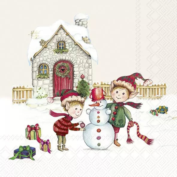 IHR Servetten 25x25cm - Elves At Work cream