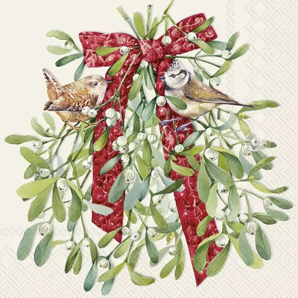 IHR Servetten 33x33cm - Birds In Mistletoe cream 4082501660