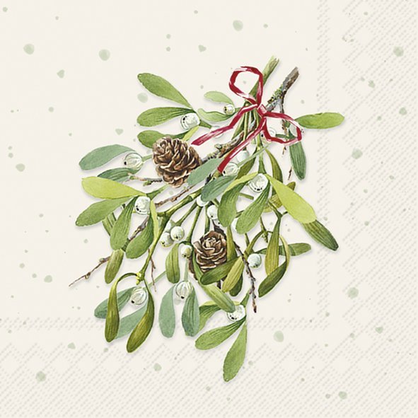 IHR Servetten 33x33cm - Mistletoes cream