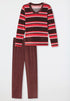SCHIESSER Dames pyjama - velours wijnrood/streep - M