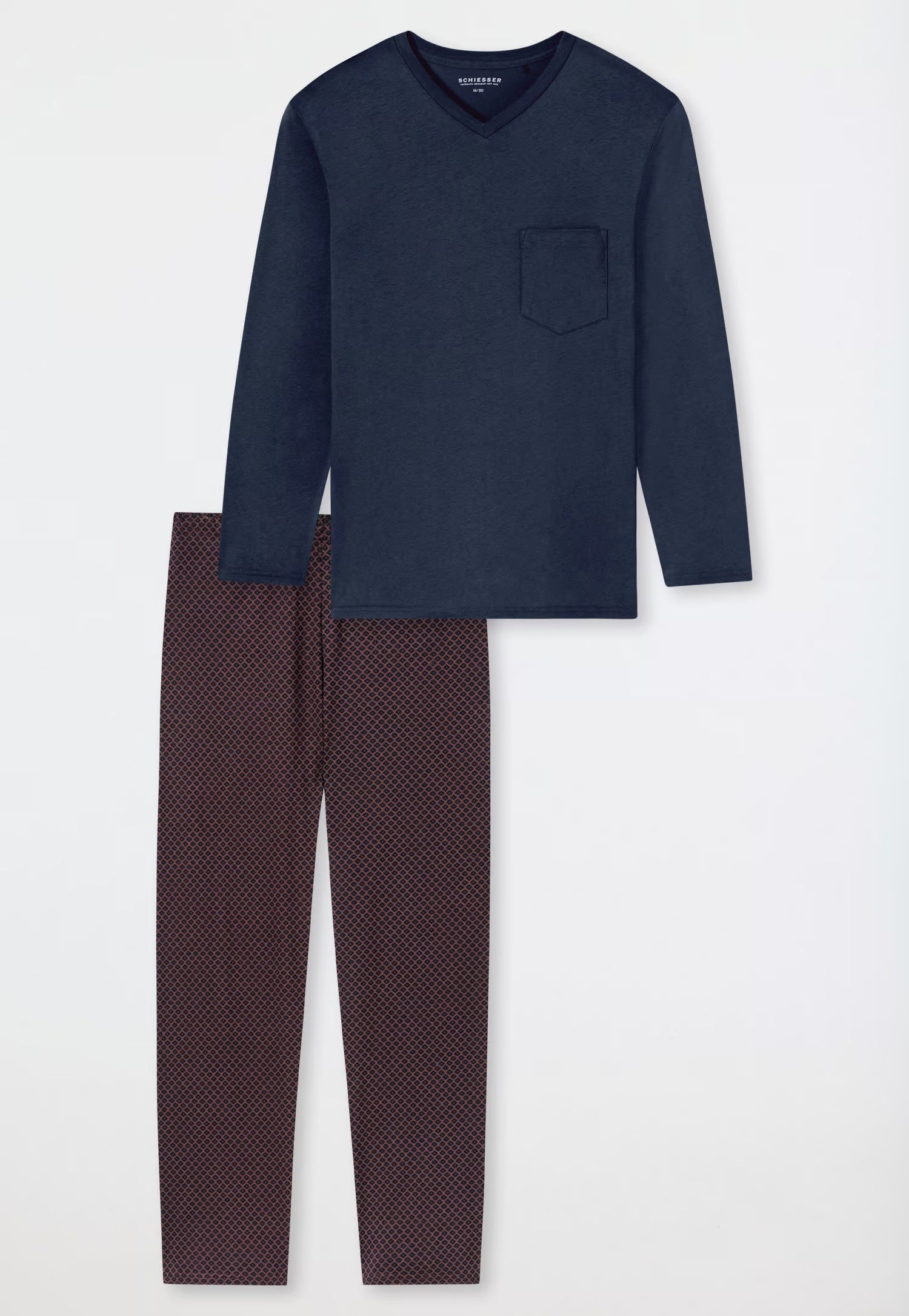 SCHIESSER Heren pyjama V-hals - roodbruin - 3XL
