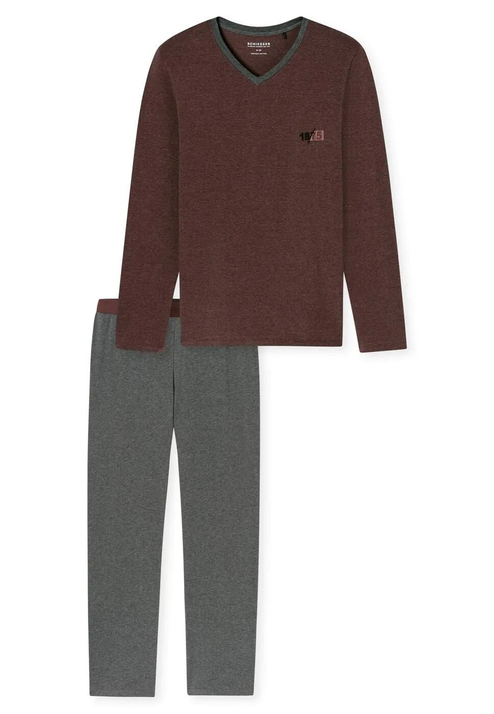SCHIESSER Heren pyjama V-hals - wijnrood - M