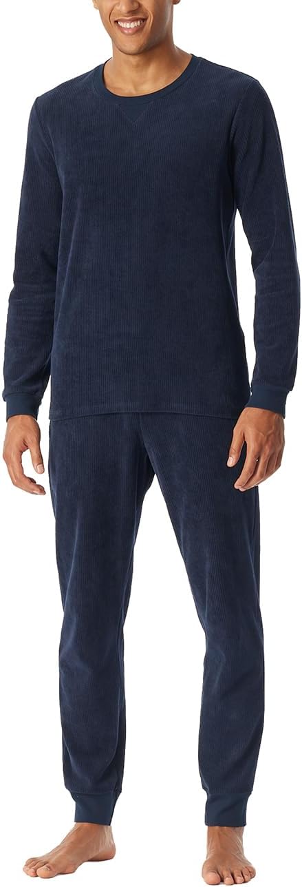 SCHIESSER Heren velours pyjama - nachtblauw - 3XL