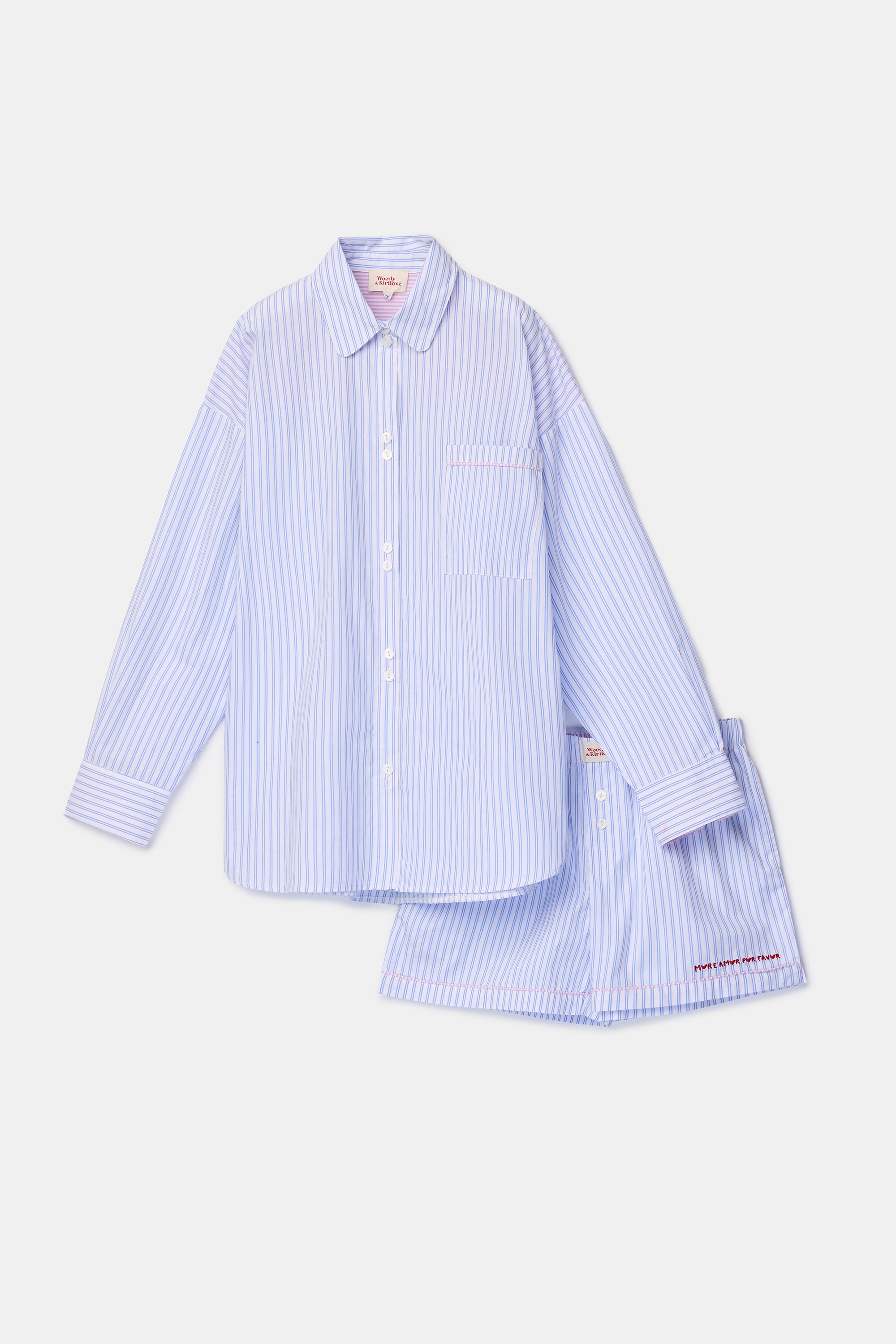 WOODY Kirilove meisjes shortama - blauw gestreept - 14j.