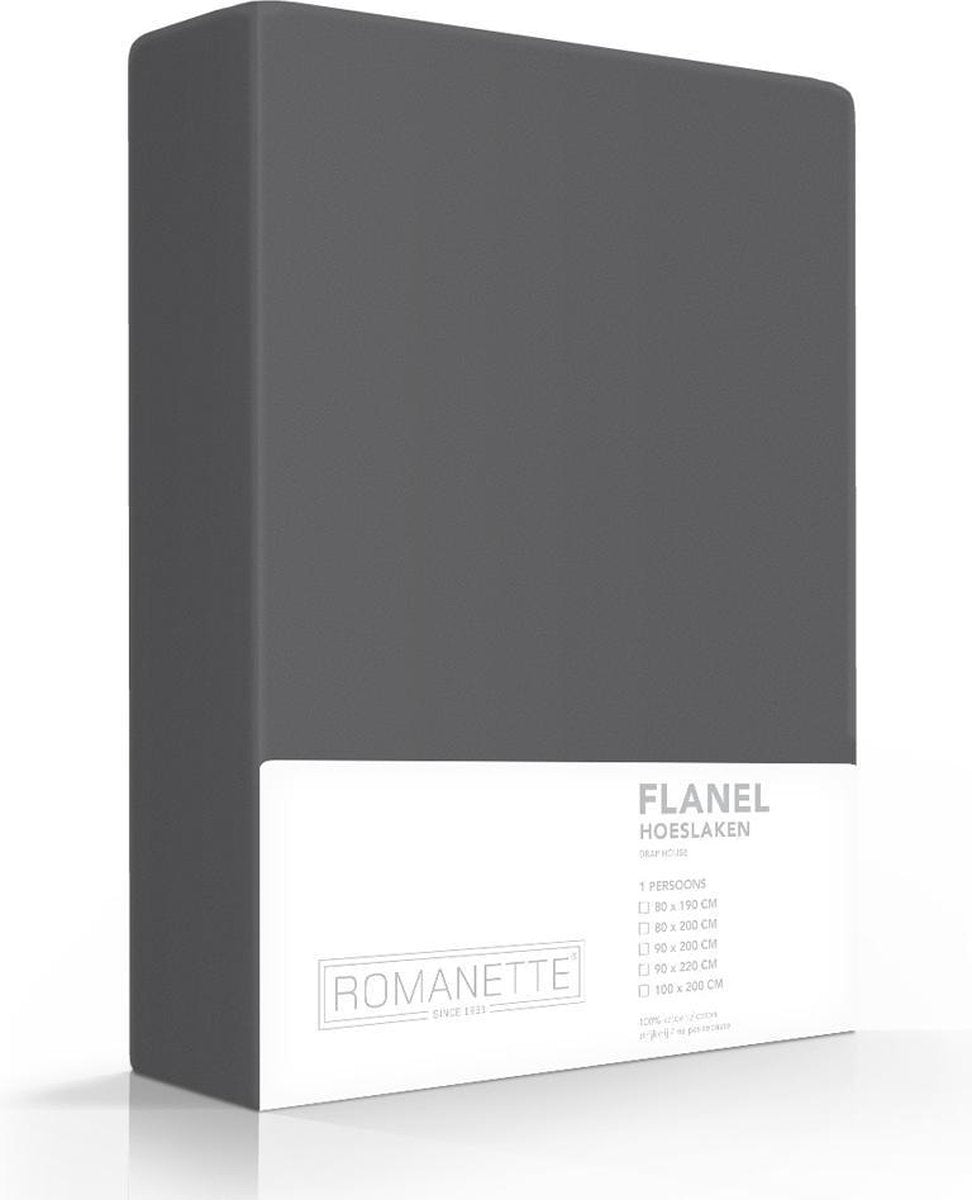 ROMANETTE Hoeslaken flanel - 160x200cm - antraciet